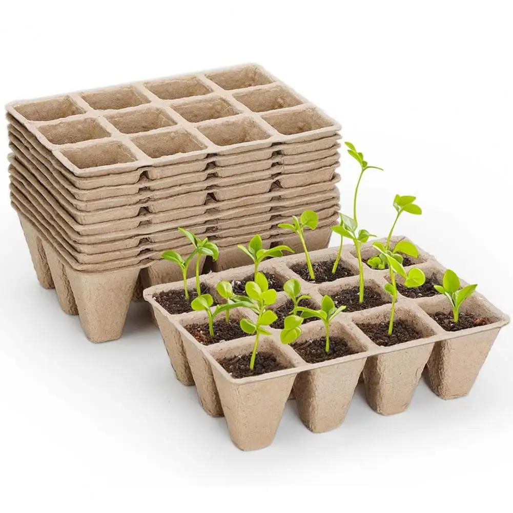 

12-Cell Seedlings Tray Biodegradable Plant Pots Breathable Seeds Starter Tray with Tags And Tools for Flowers Vegetables Herbs