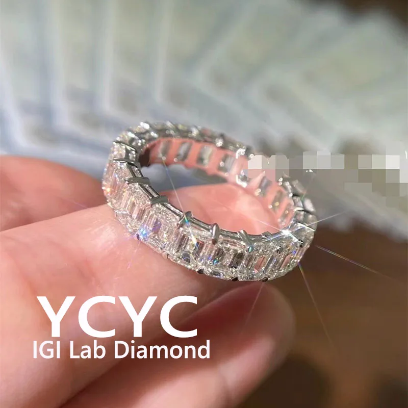 

Lab Grown Diamond Ring platinum Pt950 Gold Emerald Cut Diamond CVD HPHT DEF VS each 0.2ct -0.5ct engagement Ring ﻿eternity band