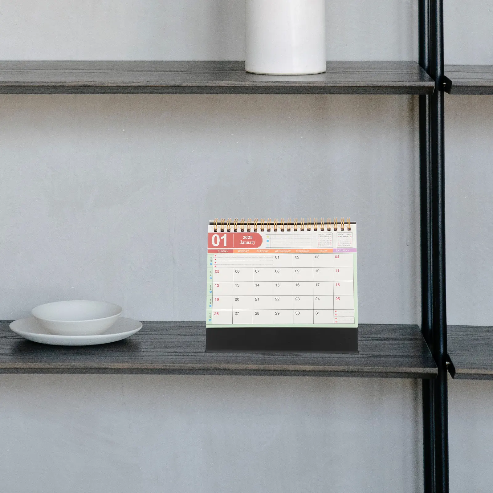 

Metal Ring 2025 Standing Flip Desk Calendar Twin Wire Binding Monthly Desktop Calendar for Office Home School Planning