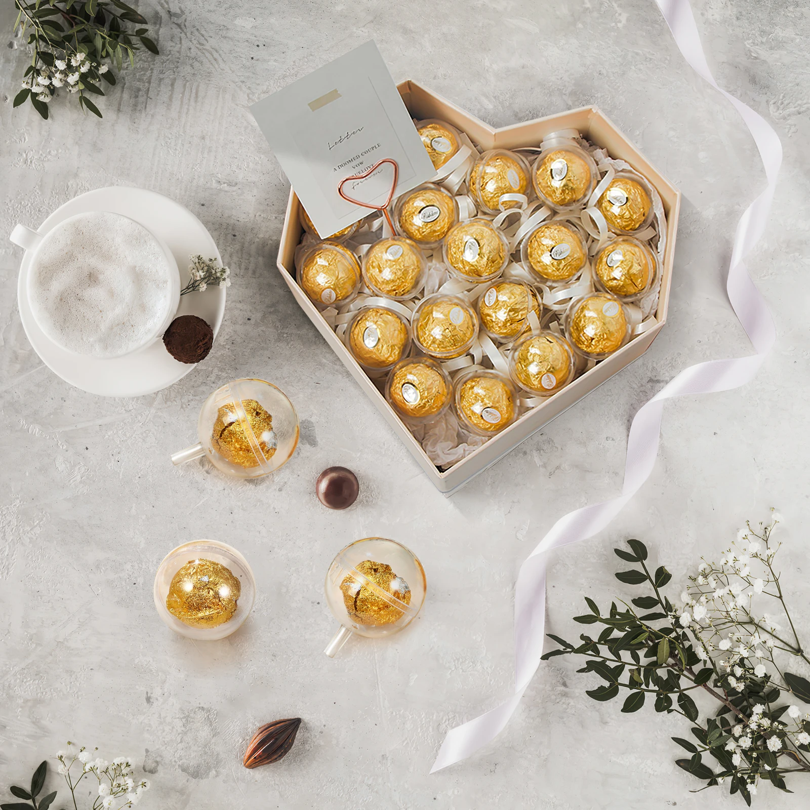 

100pcs Clear Chocolate Cup Acrylic Sphere Box Lidded Candy Holder For Bouquet Wedding Flower Decoration Diy Valentine'S Day