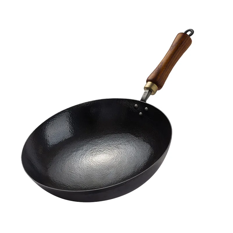 Iron pan wok household 3-piece set saucepan frying pan hand-forged uncoated gas universal