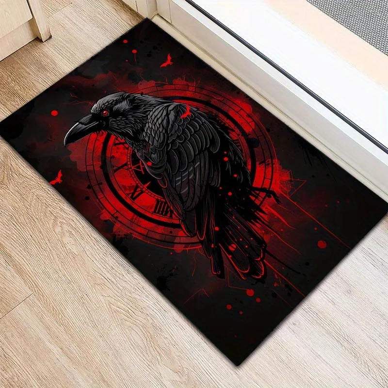 1pc Vintage Raven Clock Gothic Style Area Rug, Versatile Home Decor, Ideal Unique Gift, Perfect for Dining Room Office Bedroom