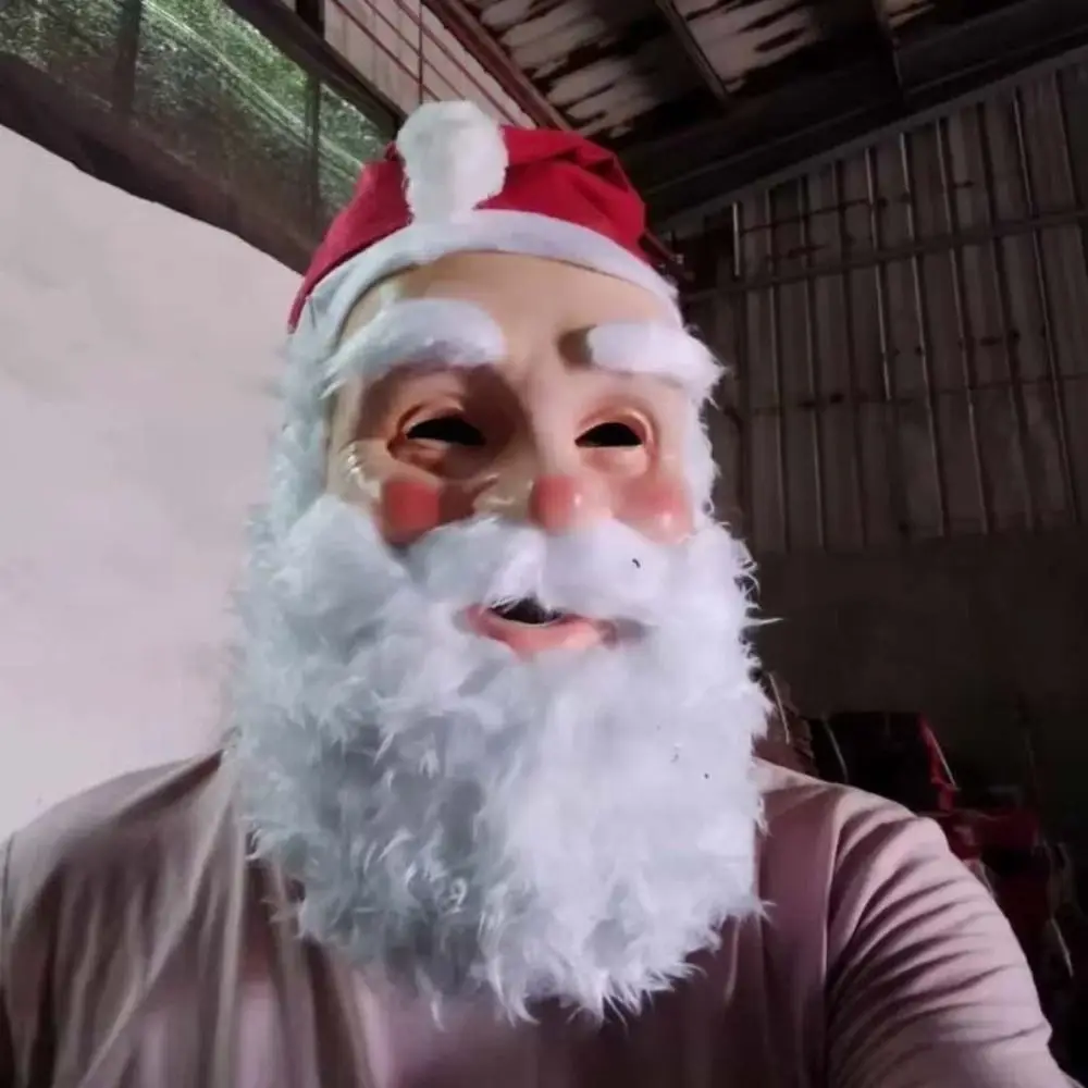 面白いフェイスカバーサンタクロースひげマスク帽子セット 3D クリスマスクリスマス装飾マフラー漫画コスプレアクセサリー大人