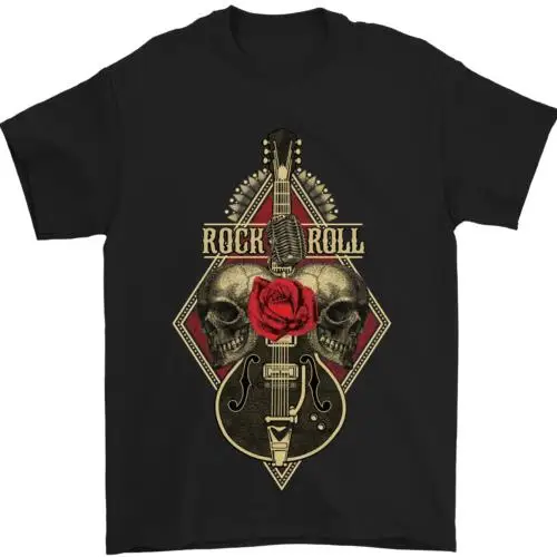 Rock n Roll Guitar Skull Guitarist Electric Mens T-Shirt 100% Cotton