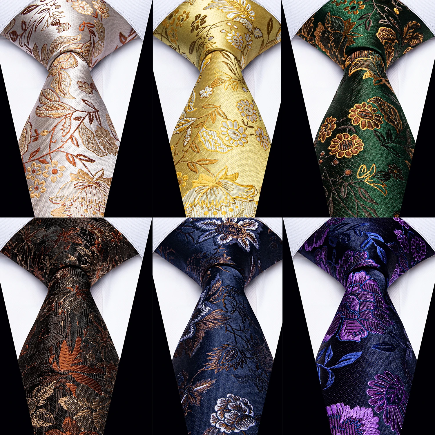 Mens Floral Printed Necktie, Vintage Formal Tie for Interview Conference Holiday Wedding Events