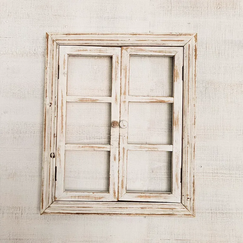 

Decorative Window Frame, 19.7W x 23.6H inches, Double Doors, Pure White and Vintage White