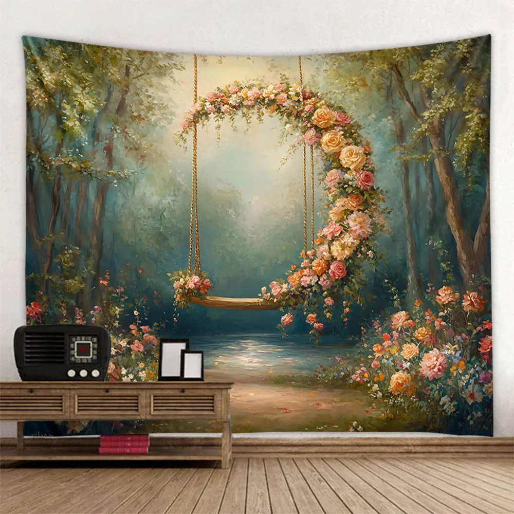 

Floral landscape tapestry, polyester wall hanging cloth, bedroom and dormitory background Bohemian home decoration fast shipping