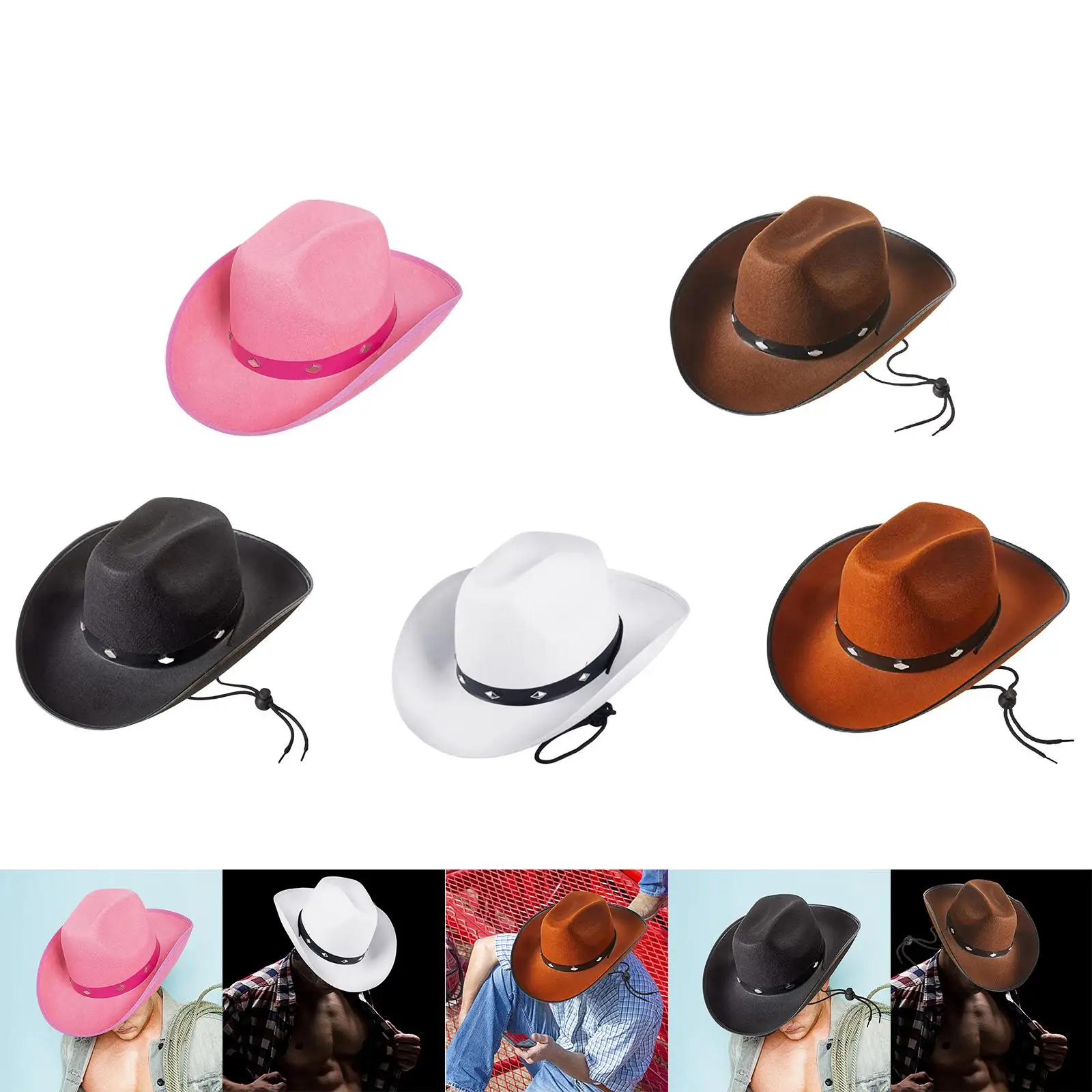 Felt Cowboy Hat Wide Brim Cowgirl Jazz Caps Unisex Adult Sun Hat Felt Hats for