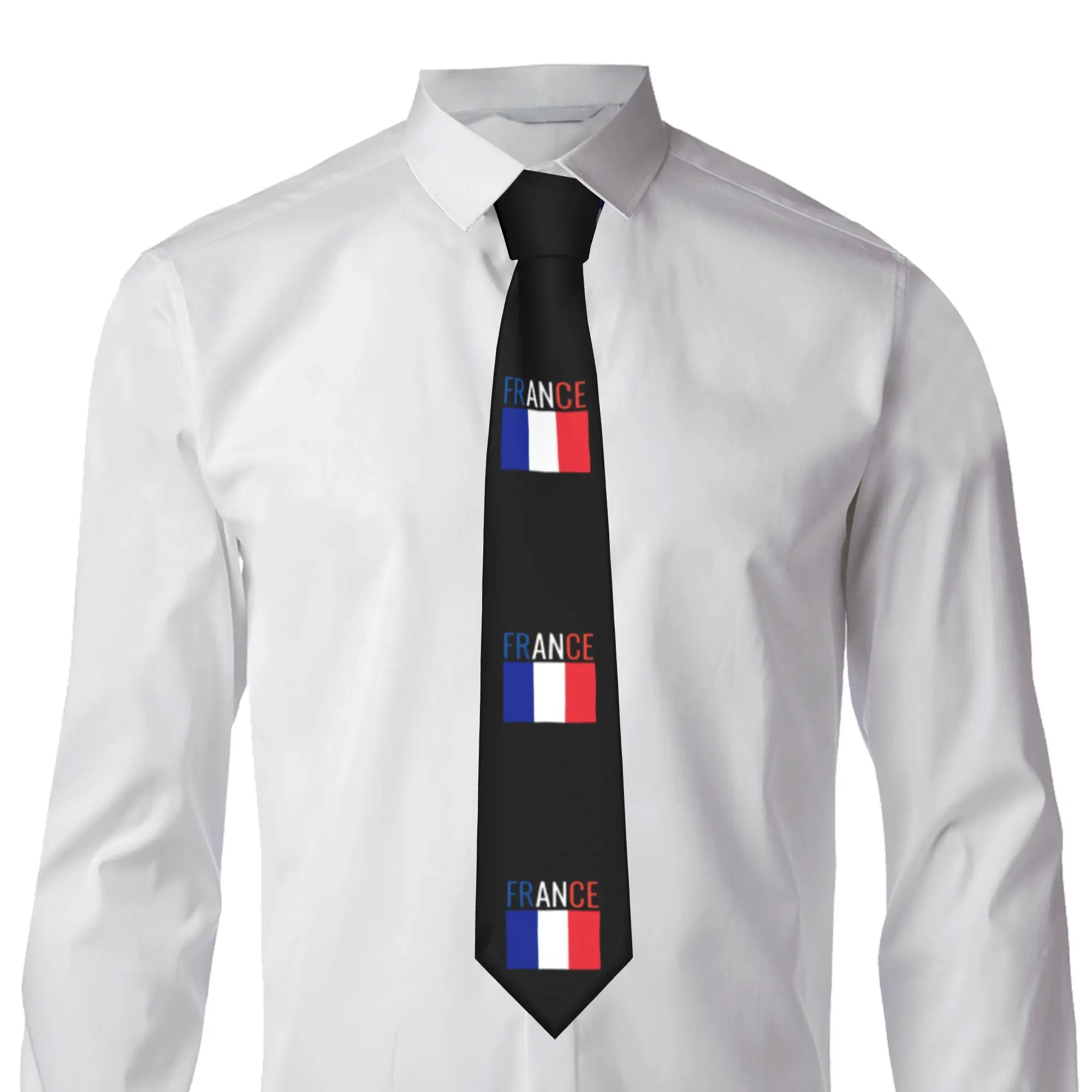 France Flag  Neck Ties for Men Classic  Silk Party Neckties