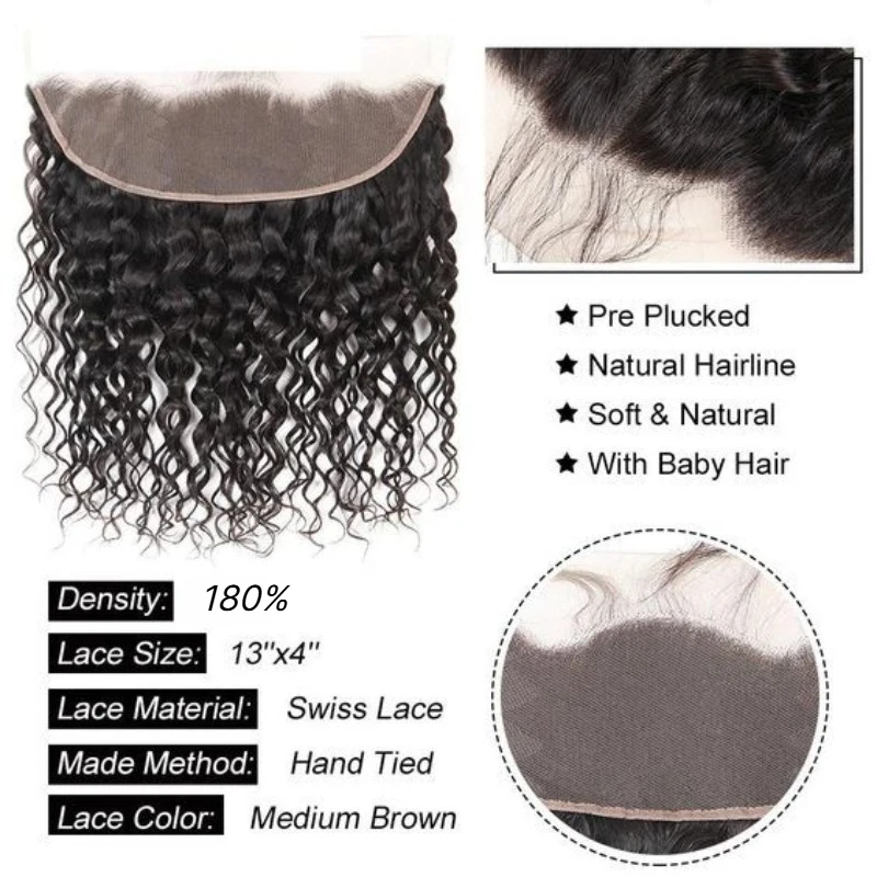 Vorgezupfte 13x4 Lace-Frontal-Haarteile aus Echthaar mit Wasserwellen, natürliche Farbe, gebleichte Knoten, schnelle Anbringung, für schwarze Frauen, Alltagsgebrauch – Detail 1