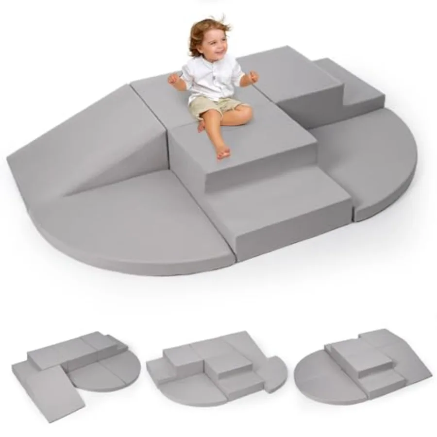 

6-Piece Foam Climbing Blocks for Toddlers Baby Climb and Crawl Soft Foam Play Set Machine Washable Cover Indoor Activ