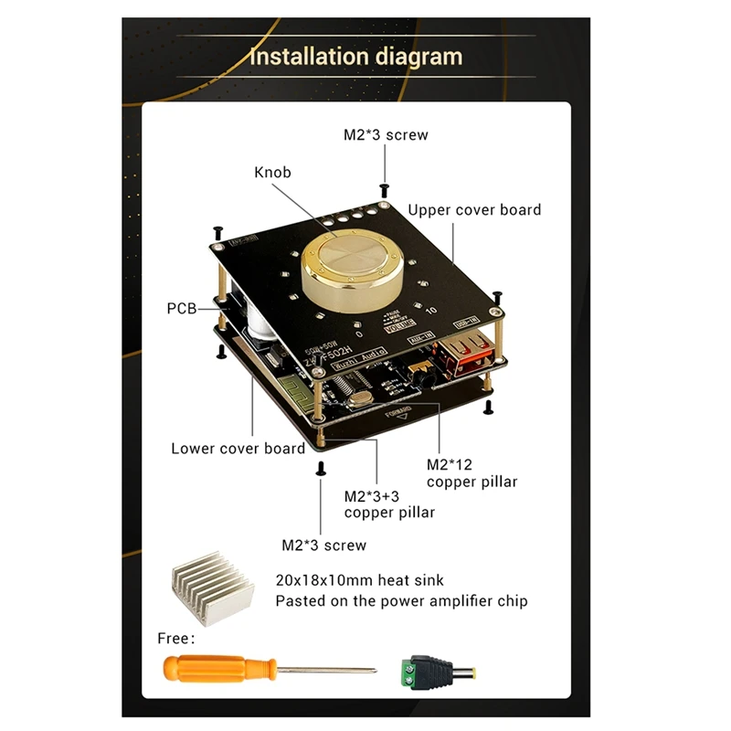 Indicateur de volume ZK-F502H Bluetooth Audio Power Amplifier Board Tech TPA3116wiches 2.0 Stéréo 50W + 50W Amplificateur stéréo