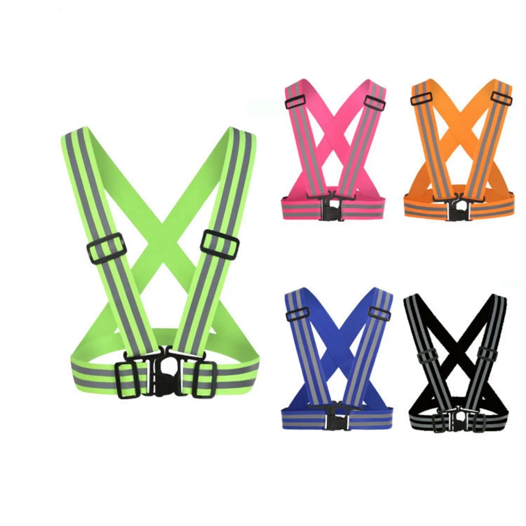 Large Double Bar Elastic Adjustable Reflective Vest Safety Belt Night Driving Traffic Night Construction Safety Vest