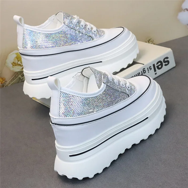 Genuine Leather Synthetic Platform Wedge Sneakers Chunky Hidden Heel Women Casual Females spring Autumn  Women Shoes