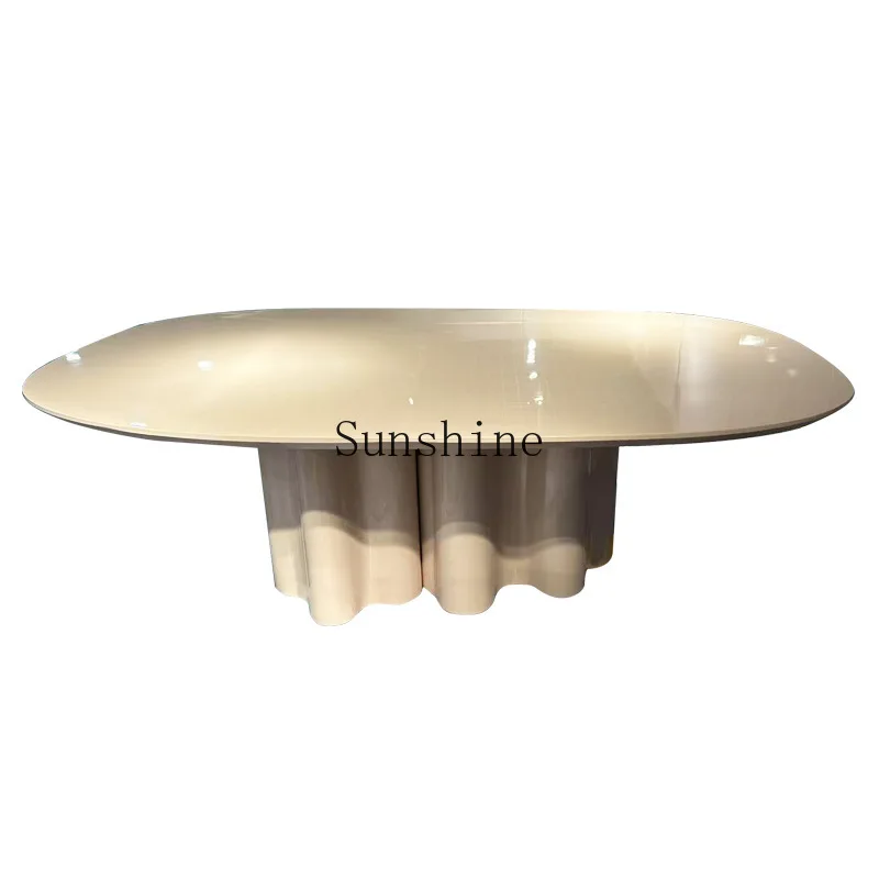 

Household living room oval table modern simple leisure negotiation Italian light luxury cream style