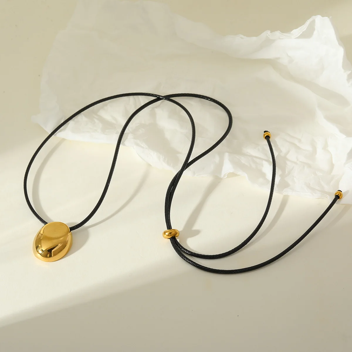 

Gold Color Geometric Pendant Necklace for Women Black Rope Stainless Steel PVD Coated Fashion Jewelry Gift for Ladies Minimalist