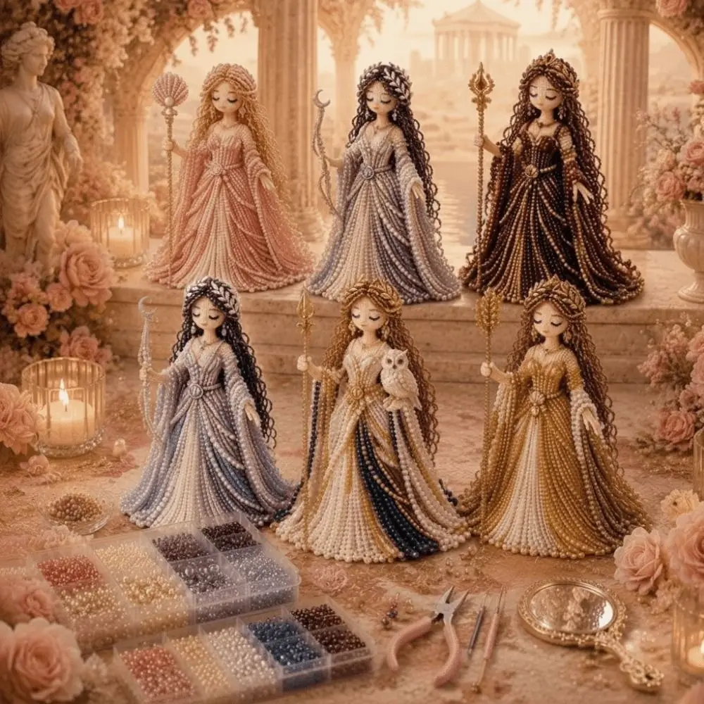 3D Design Beaded Goddess DIY Kit Miniature Size Complete Tools Set Bead Art Craft Set Weaving Technique Mythological Theme