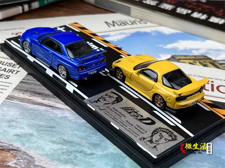 Newly Stocks Hi Story Modeler 1:64 Mazda RX7 Yellow And BNR34 Blue Double Car Set Diecast In 2024