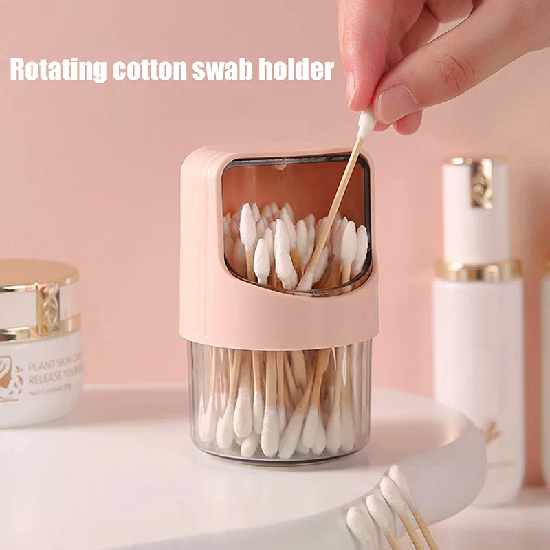 Rotating With Lid Dustproof Desktop Cotton Swab Storage Box Plastic Toothpick Storage Jar Transparent Cotton Swab Storage Box