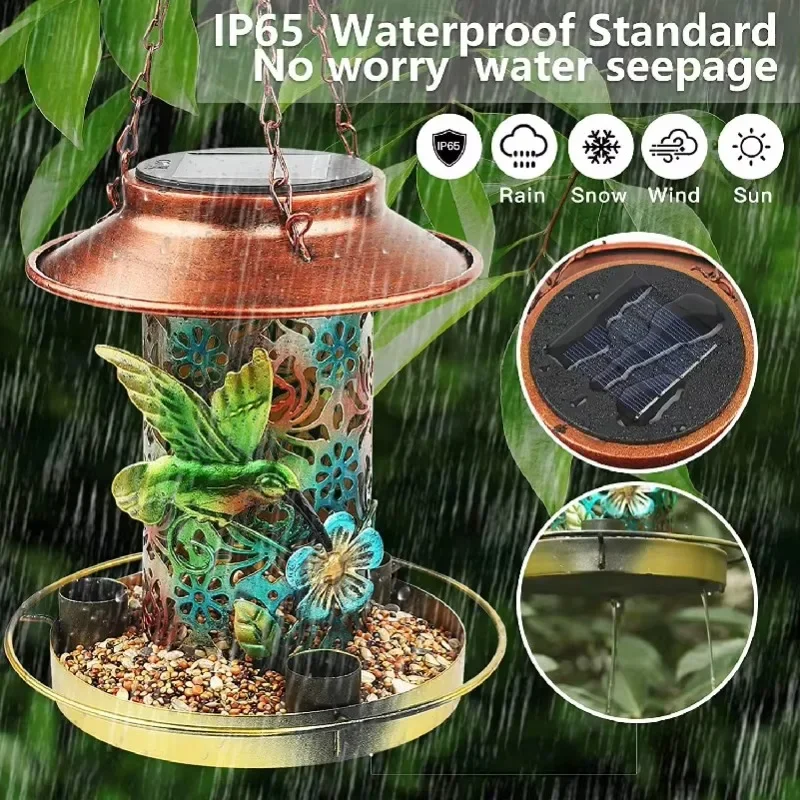 New Bird Feeders for Outdoors Solar Bird Drinker Tree Hanging Hand-blown Iron Hanging Ornaments Drinker Hummingbird Feeder