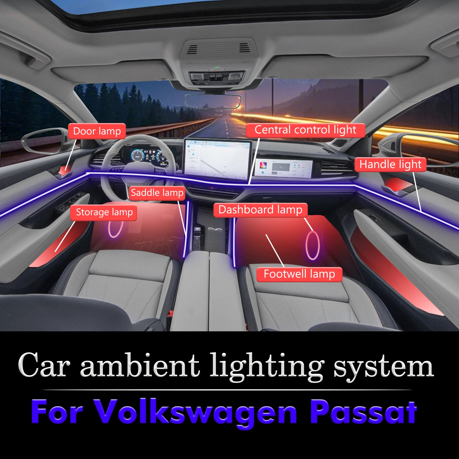 

For Volkswagen Passat Smart Remote Control RGB 64 Colors LED Car Interior Ambient Light Energy Saving Efficient Lamp Kit