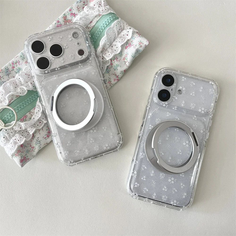 Korea New Ins Fashion Floral print Magnetic Phone Case For iPhone 18 Pro 15 16 17 Pro Max Cover Shockproof Soft Cute Cases 18pro