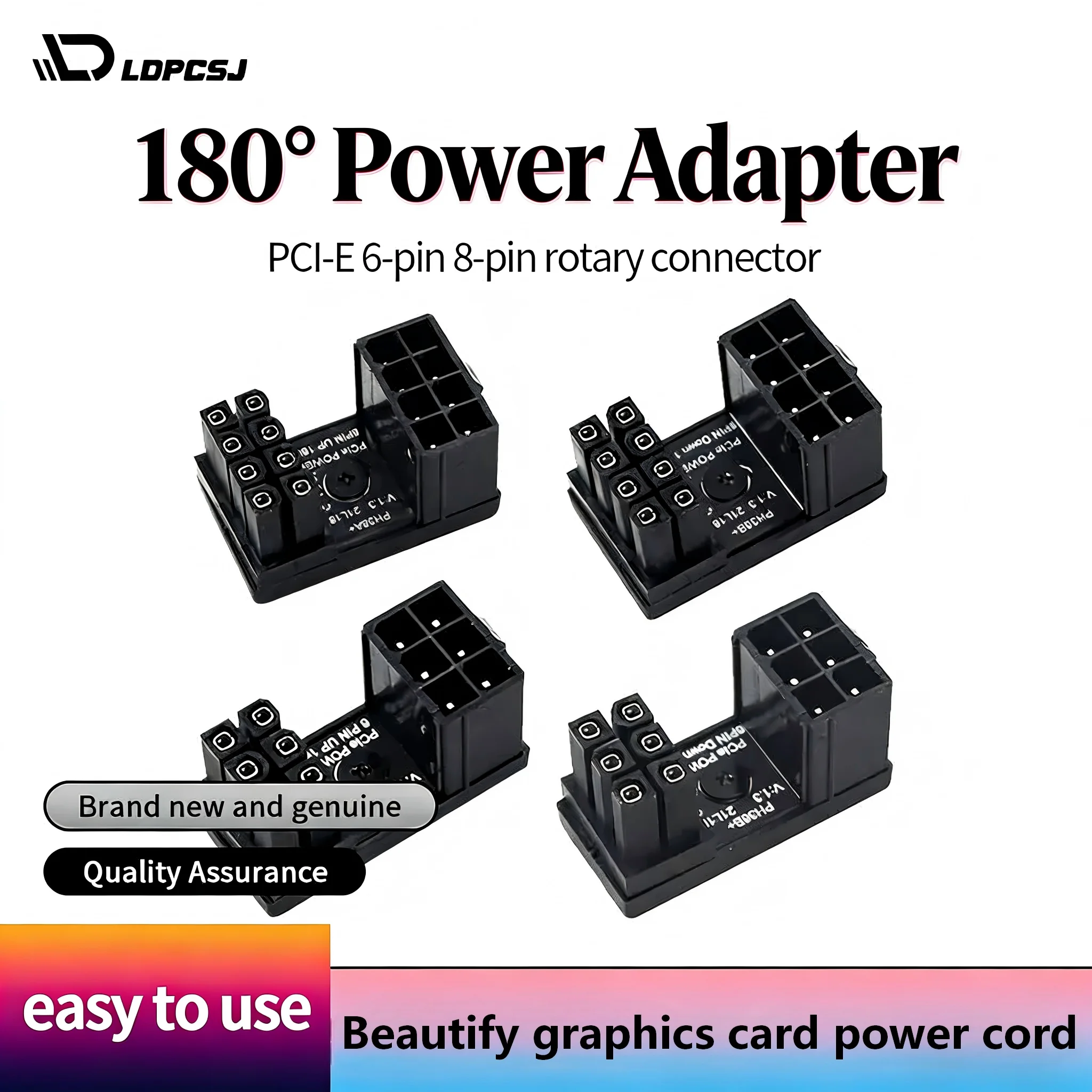 LDPCSJ 180° Rotating Elbow PCI-E Graphics Card Power Supply Adapter Connector GPU PSU Steering 6Pin 8Pin Wiring Artifact