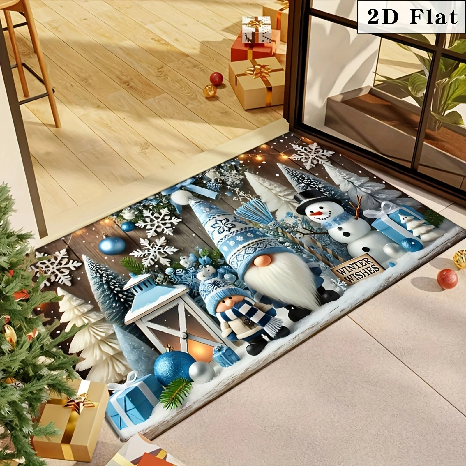 Merry Christmas Door Mat Printed Decoration Flannel Carpet Mat Door Mat Absorbent Foot Mat Small Foot Mat Machine Washable Decor