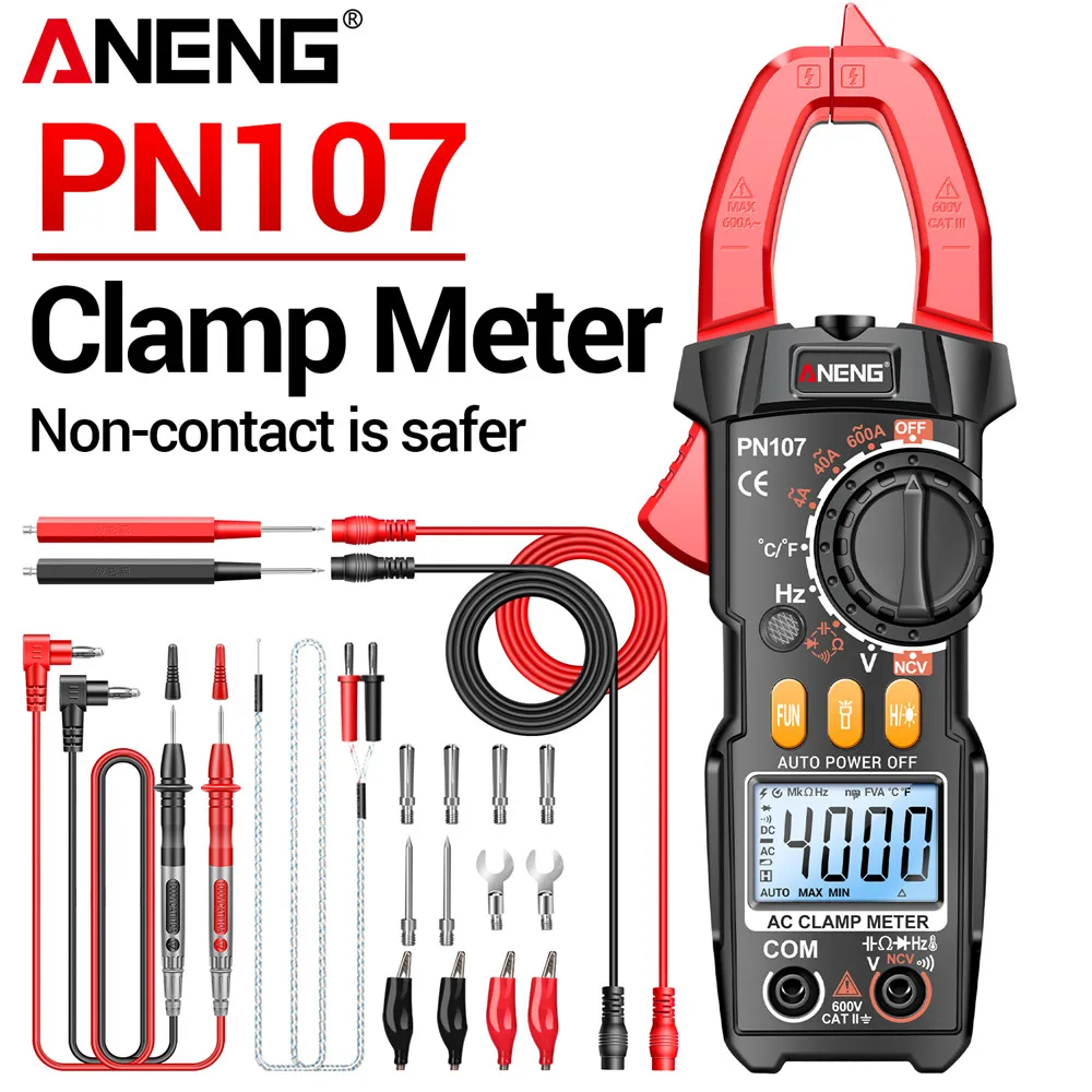 

ANENG PN107 Clamp Meter VC1010 Voltage Tester Kit 4000 Counts 200A AC DC Current NCV Detection Electrician Tools