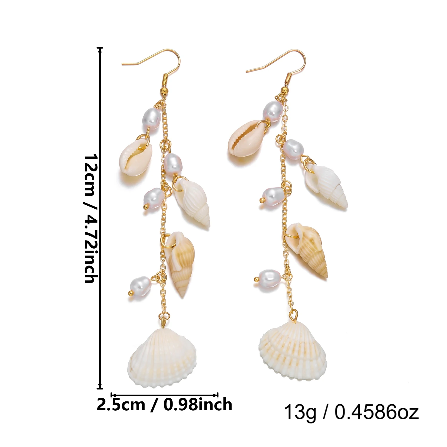 Böhmische Seestern-Muschel Lange Quasten-Ohrringe für Frauen Bunte Kiesel-Imitationsperlen Tropfen-Ohrringe Urlaub Party Schmuck – Detail 8