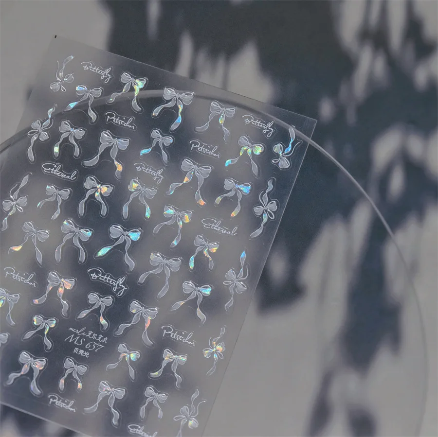 1 ชิ้น 5D ที่พราวสีขาวและสีชมพูริบบิ้นเล็บสติกเกอร์ที่ละเอียดอ่อนเยลลี่โบว์โบว์ตี้ติดด้วยตนเองรูปลอก Y2K โบว์ตี้ตกแต่งเล็บ &