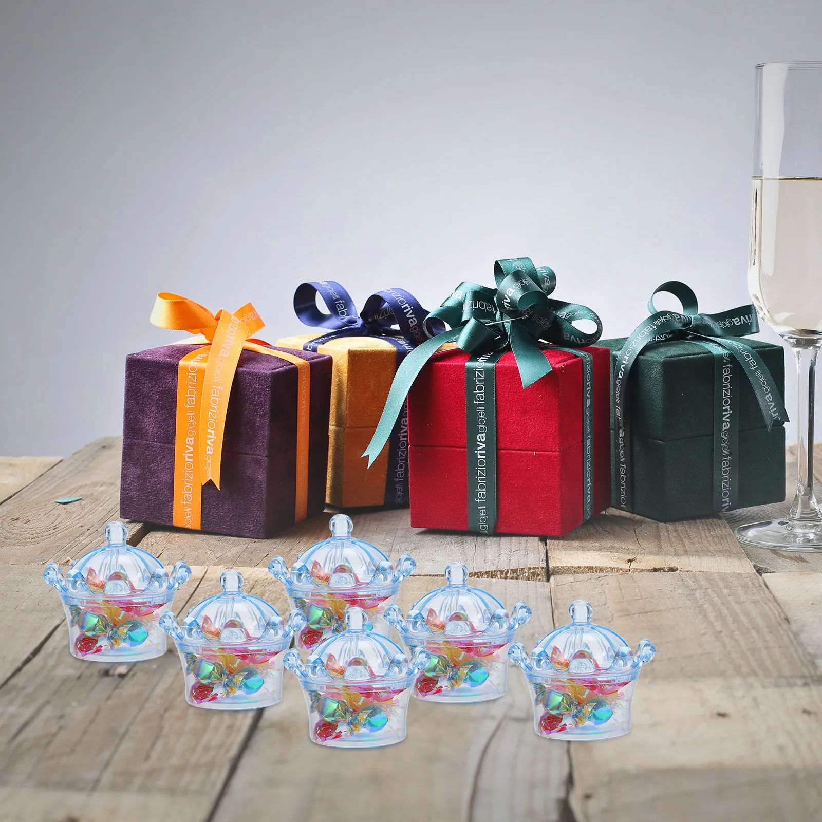 

6PCS Crown Shaped Candy Boxes Wedding Transparent Containers Food Packing Plastic Gifts Packaging