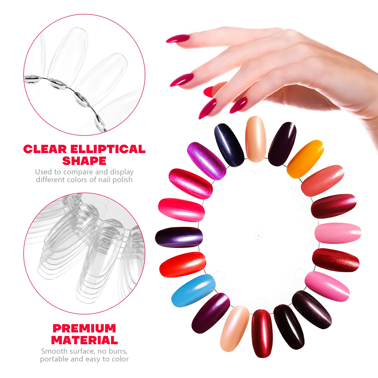 Ruota per pratica delle unghie trasparente Display acrilico premium per la selezione dei colori dello smalto gel Strumento per punte per nail art fai da te Accessori per unghie finte