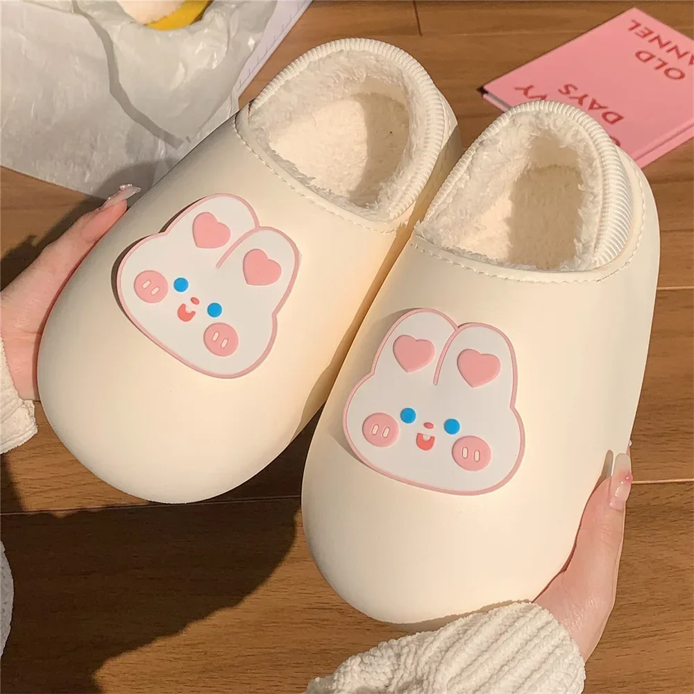 

Soft Cute Rabbit Cotton Slippers Female Winter Cartoon Plush Cotton Slippers Home Warm Full Package with Non-slip Cotton Shoes