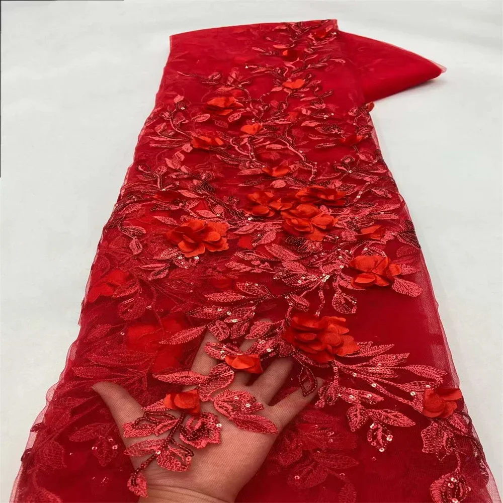 

African handicraft lace with sequins, French 3D chiffon mesh fabric, Nigerian sewing fabric, high quality