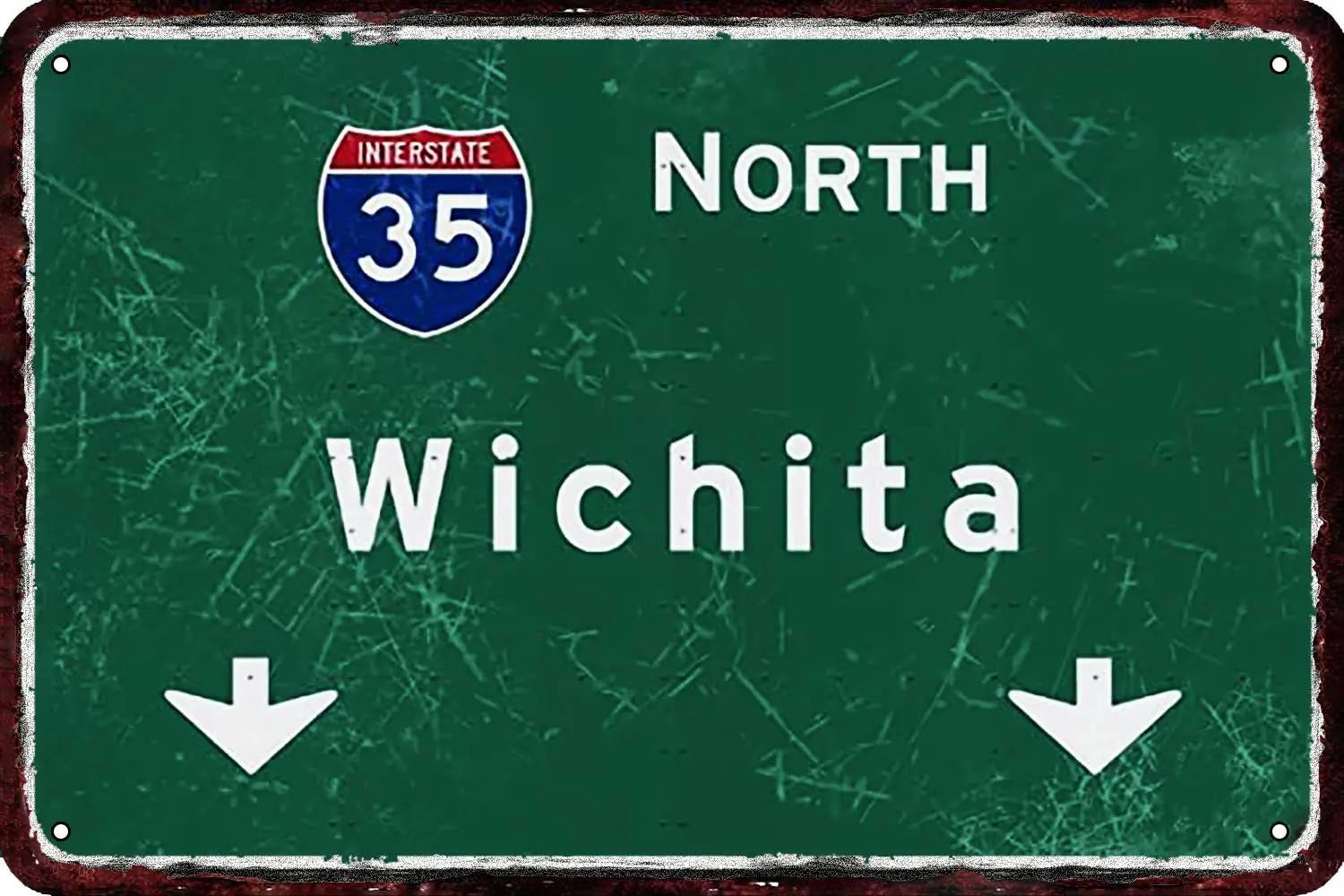 North Wichita Interstate 35 Vintage Metal tin Sign Wall Decor Retro Art Funny Decorations for Home Man Cave bedroom 8x12 Inch