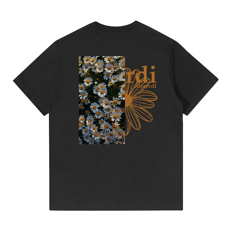 homens-e-mulheres-com-o-mesmo-verao-solto-meia-manga-2025-nova-americana-margarida-impressao-algodao-manga-curta-camiseta