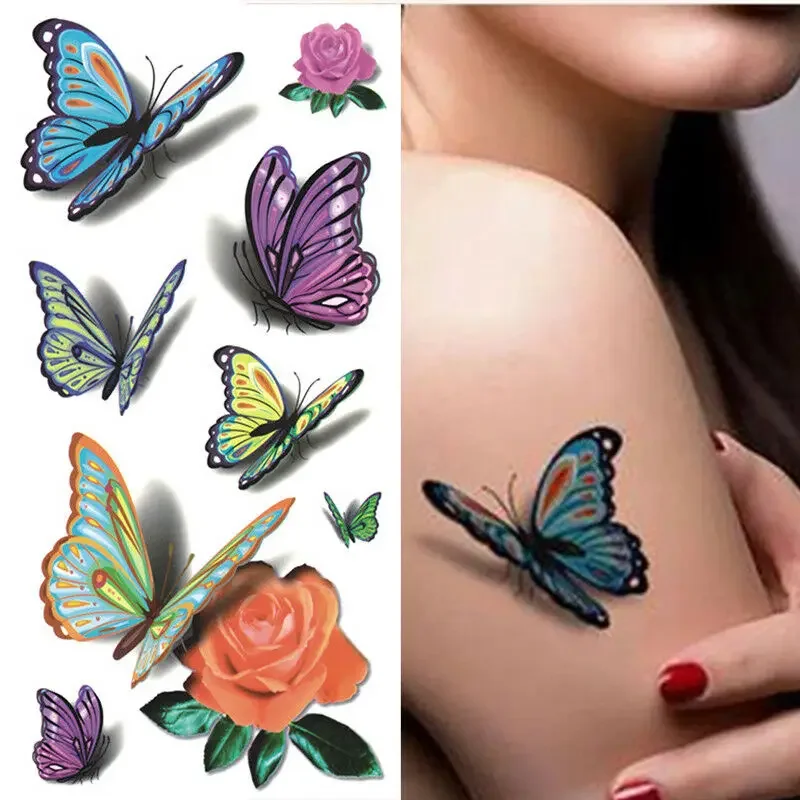 Amazing 3D Temporary Tattoos for Women Body Art Tattoo Butterfly Flower Tatoo Flash Waterproof Home Decorate Wall Sticker