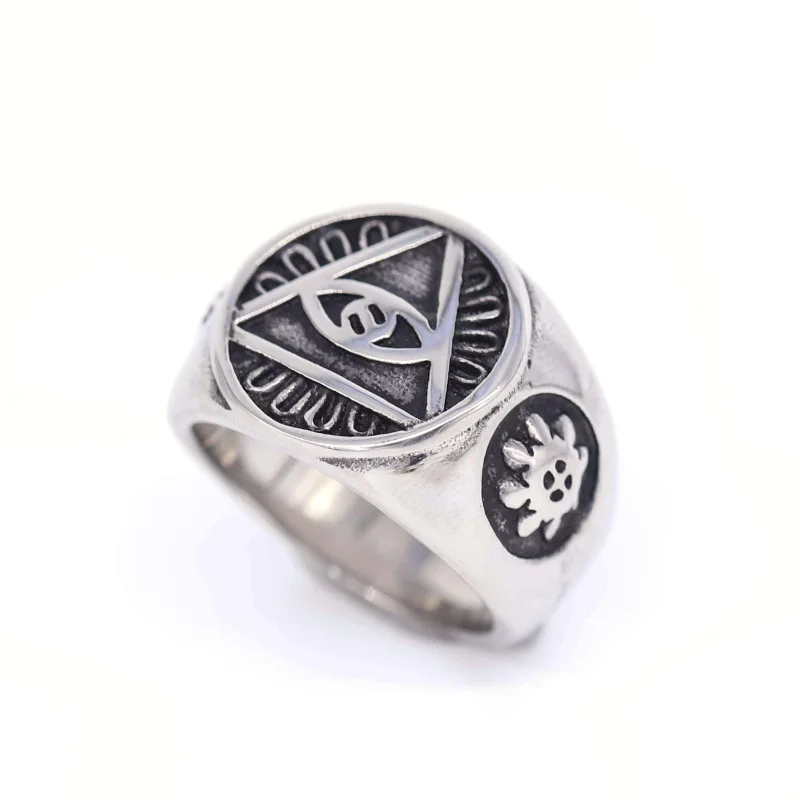 

Stainless Steel Eye of Horus Ring Punk Egyptian Triangle Eye of God Egypt Pyramid All-Seeing Eye Illuminati Ring Fashion Jewelry