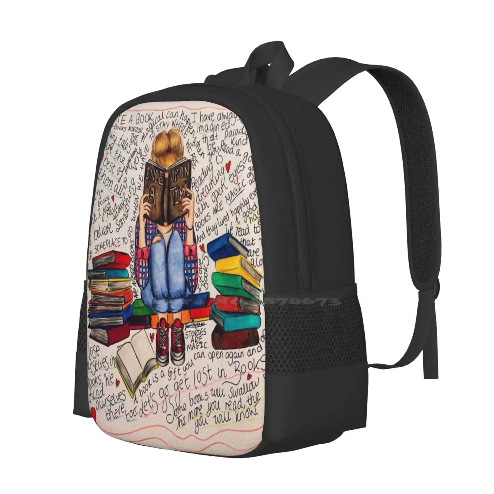 Reading Is Dreaming With Open Eyes. New Arrivals Unisex Bags Student Bag Backpack Reading Books Hobby Hobbies Jessiiiccaadraws