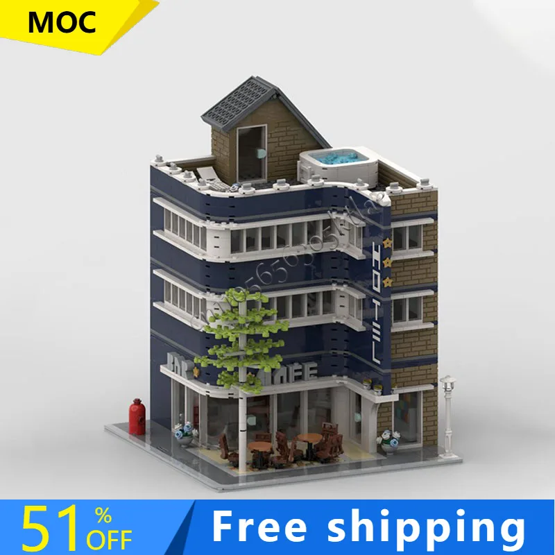 

2840PCS MOC Modern City Street View Corner Hotel Building Model DIY Custom Puzzle Technology Creative Assembly Kids Toys Gifts