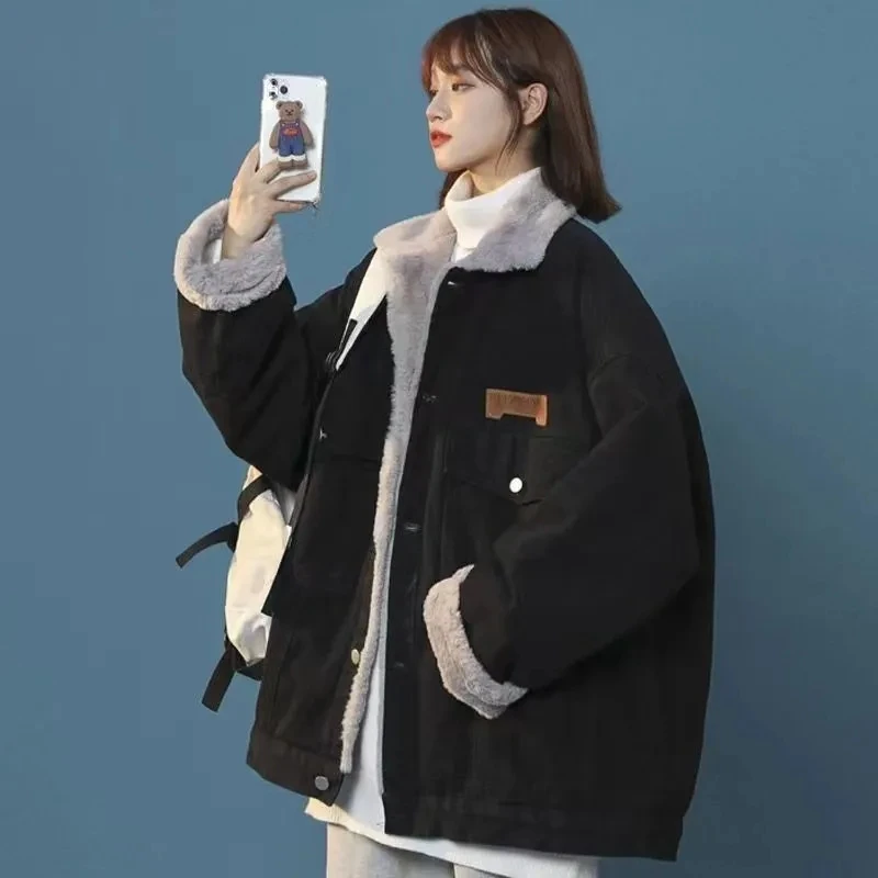 Women Denim Winter Coat Casual Loose Thicken Loose Denim Jackets Add Velvet Warm Padded Cotton Parkas Jacket Female W1074