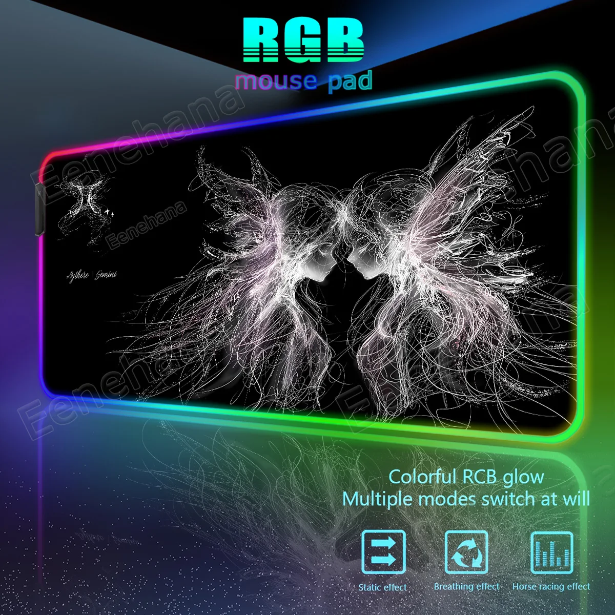 

RGB The Twelve Zodiac Signs Large PC Gaming Mouse Pad Doodle Lines Desk Accessories LED XXL Keyboard Extended Pads Backlight Mat