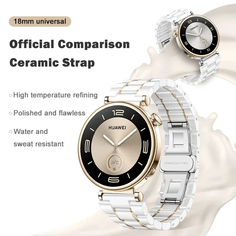 18mm Ceramic+Metal Strap For Huawei Watch GT5 Pro 42mm GT5 41mm Woman Luxury Bracelet Wristband For Huawei Watch GT4 41mm Correa