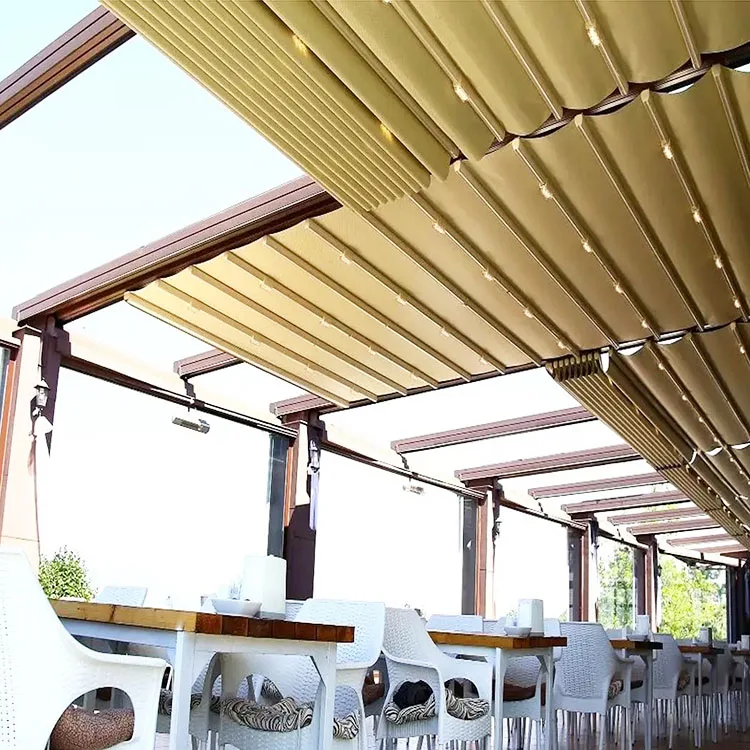 Café restaurante comercial à prova d'água guarda-sol tecido toldo retrátil automático