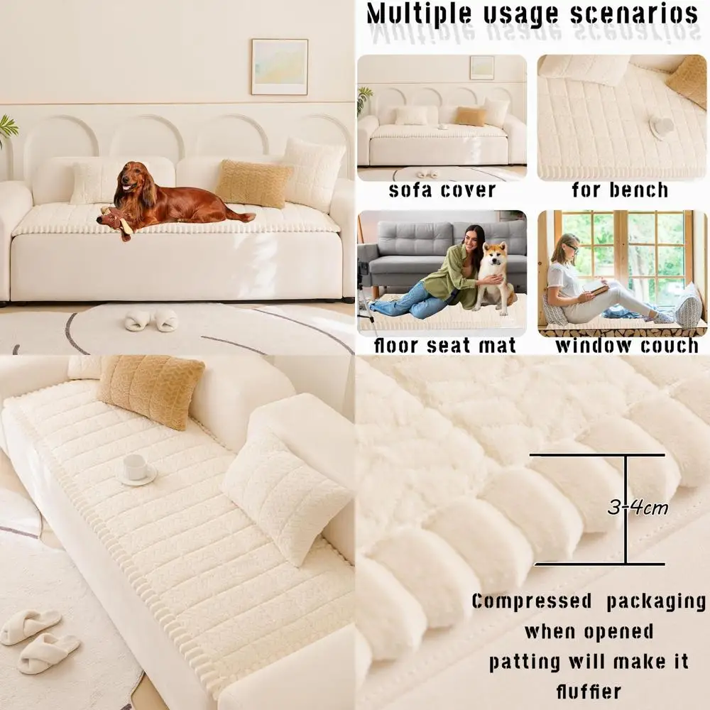 

Pet-Friendly Washable Non-Slip Sofa Cover, White Fuzzy Couch Protector for Dogs & Cats