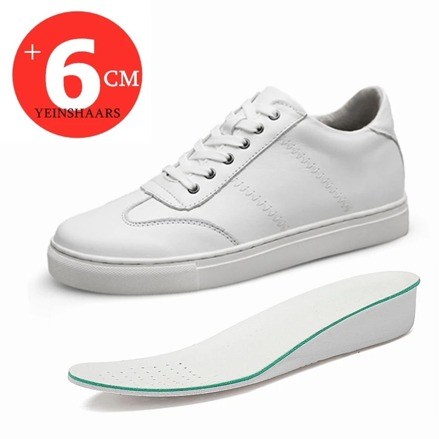 

White Sneakers Men Genuine Leather Elevator Shoes Heightening Shoes Height Increase Shoes Height Shoes Tall Shoes Insole 6cm