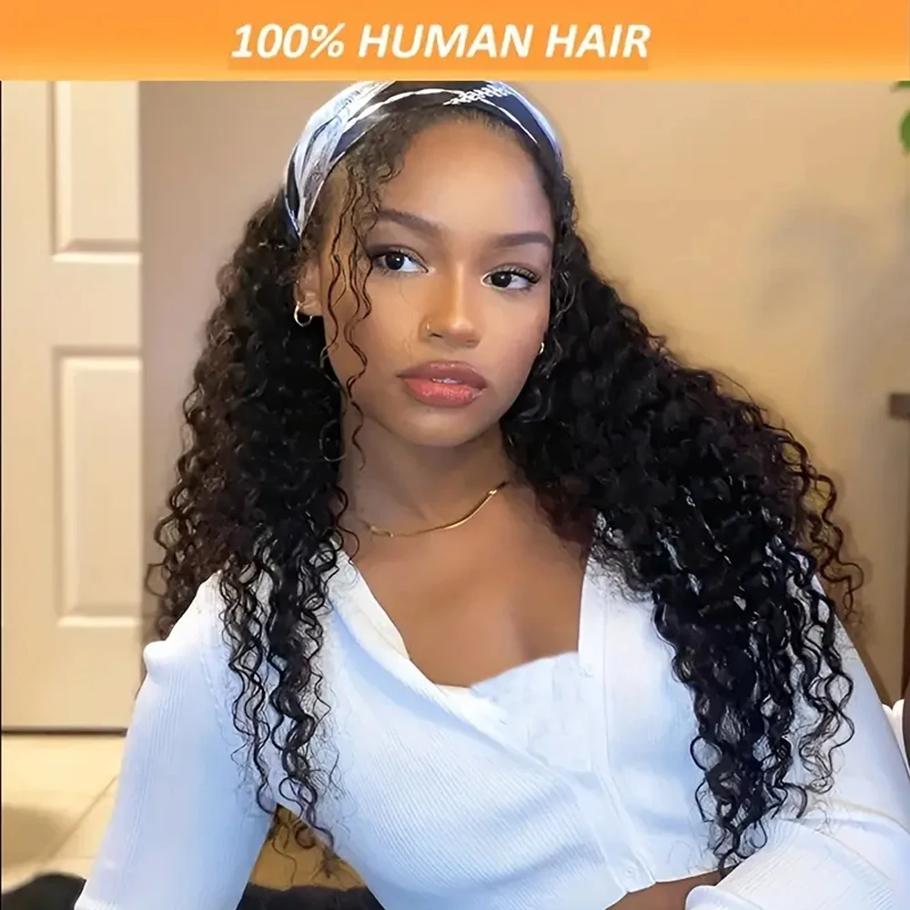 

Headband Wig Human Hair 250 Density Water Wave Full Machine Made Deep Wave Headband Human Hair Wigs for Black Women