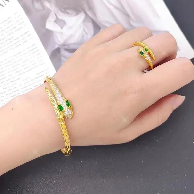 

Luxury Inlaid Serpentine Set Bracelet And Ring Gift for Women Fresh Light Small Fashionable Jewelry