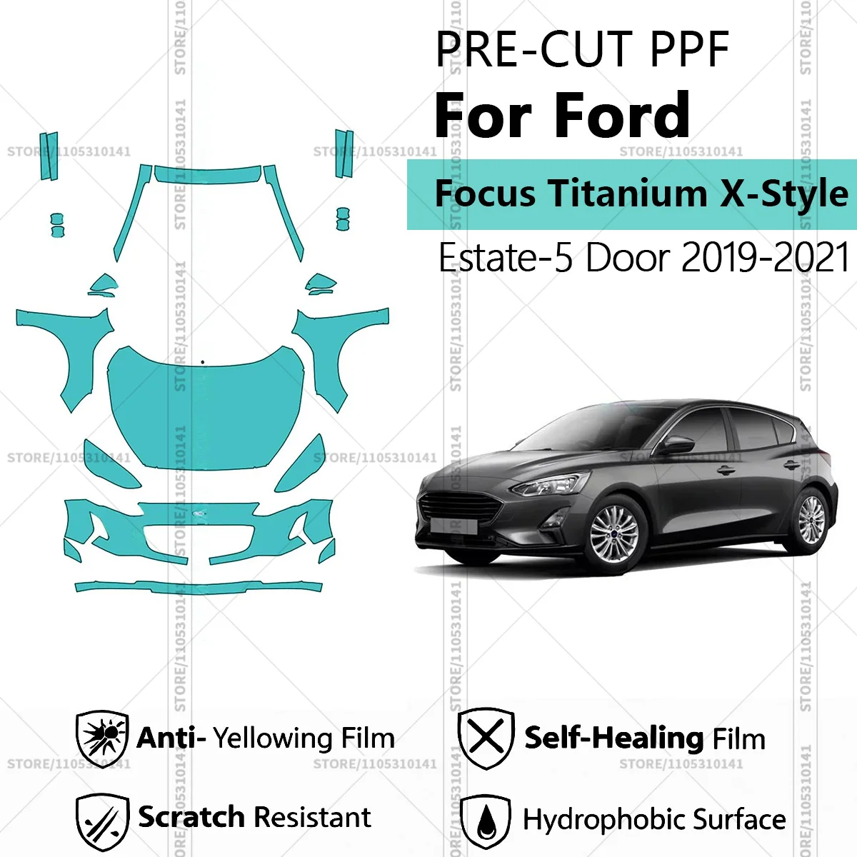

Предварительно нарезанная защитная пленка PPF, прозрачная автомобильная пленка PPF для Ford Focus Titanium X-Style Estate-5 Door 2019-2021